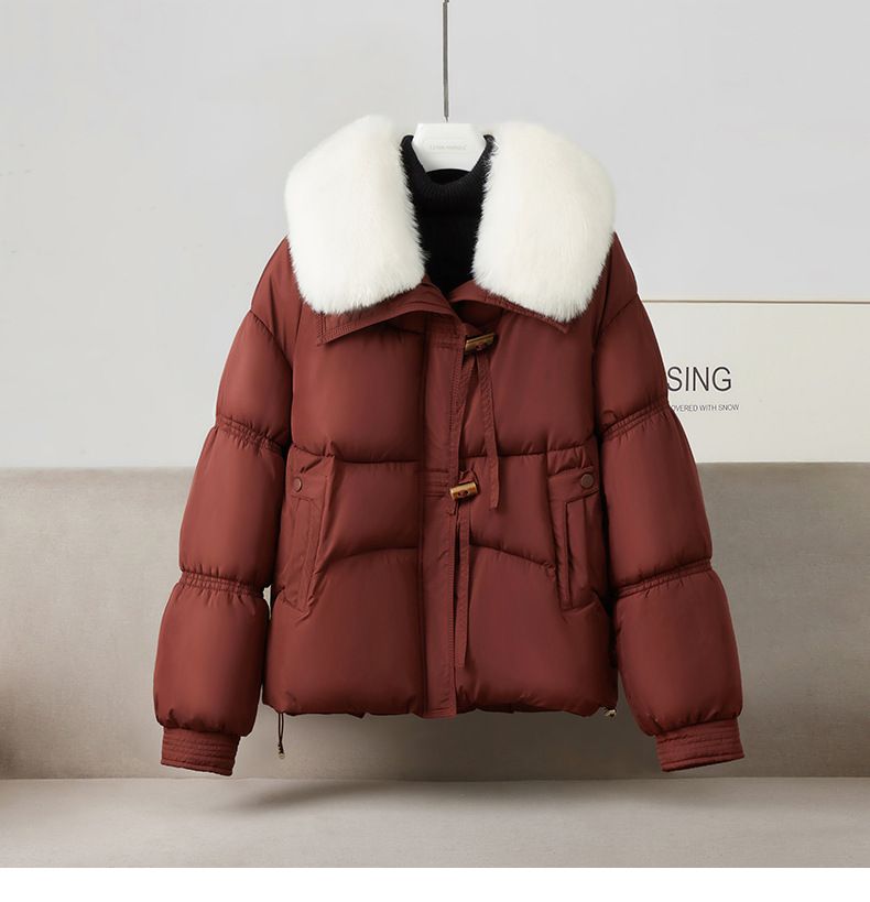 Women's Clothing Women's Faux Fur Trim Hooded Puffer Jacket Winter Coat Warm Outerwear With Detachable Rabbit Fur Collar_voghion.com