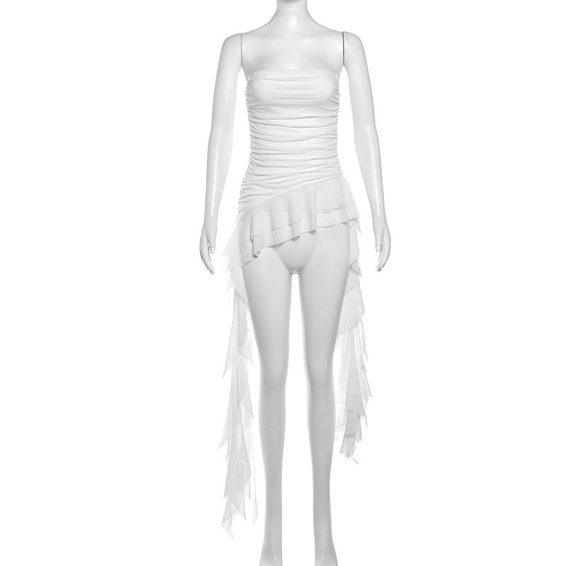 Spring New Women's Solid Color Slim Fit Street Fashion Off-Shoulder Sleeveless Ruched Top_voghion.com