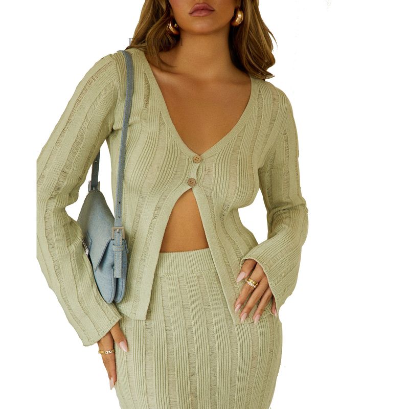 Conjunto de dos piezas de media falda con abertura en la cadera y bolso para mujer_voghion.com