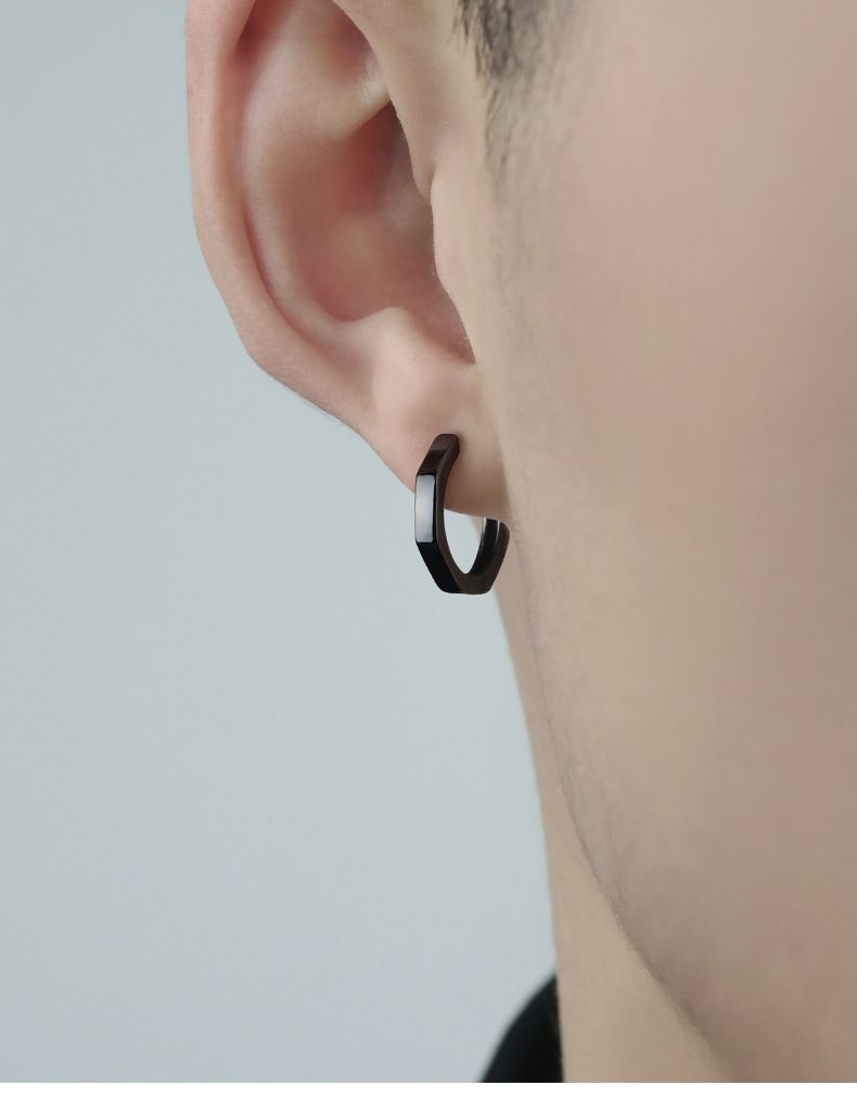 Orecchini a bottone geometrici minimalisti da uomo - Singoli o coppia, stile hipster, nero/bianco/argento, 8 mm-12 mm, alla moda e versatili per l'uso quotidiano_voghion.com