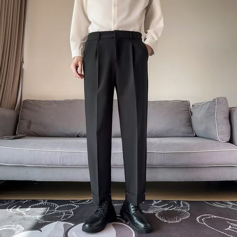 Lichte pakbroek in volwassen stijl, losse en hangende casual cropped broek voor heren, lente- en herfstseizoen ins, Koreaanse versie trendy en knap pak_voghion.com