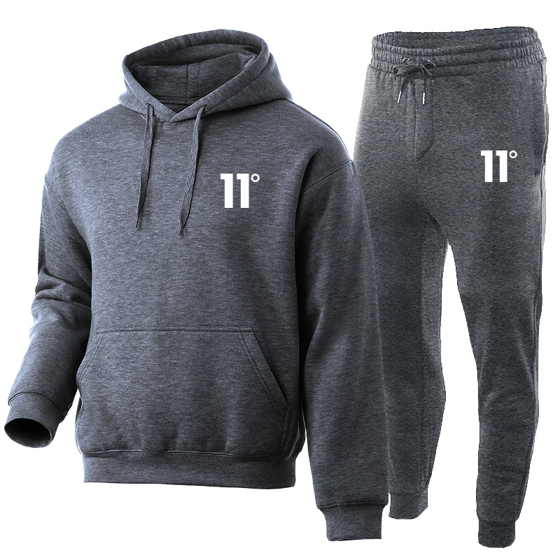 Straight autumn and winter casual hooded set, trend plush sweater, sanitary pants, sports men's two-piece set_voghion.com
