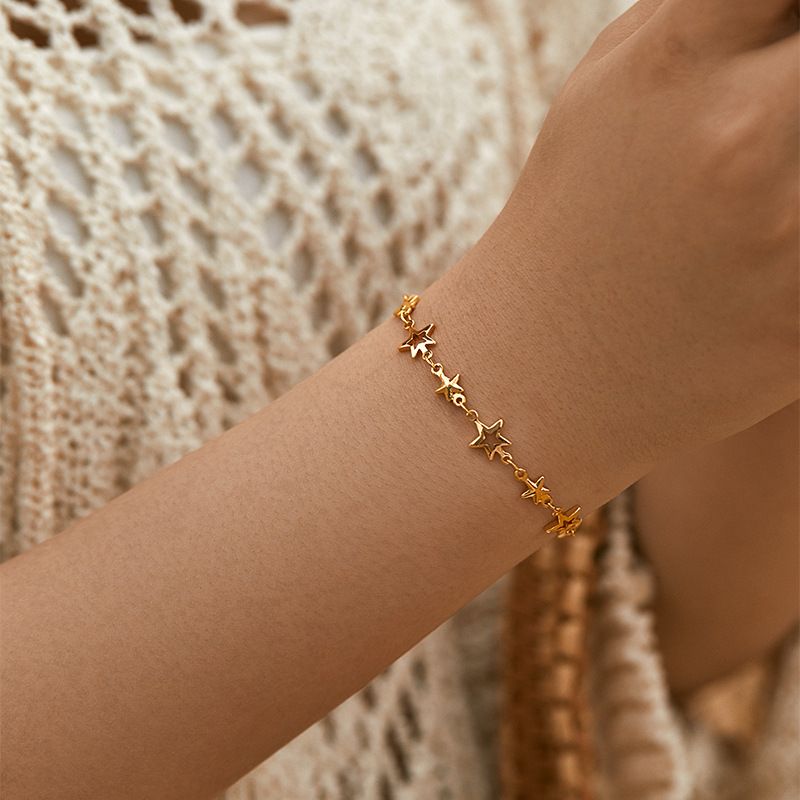 Star Niche Design Copper Plated K Real Gold Whitening Sweet Bracelet High End Extendable And Adjustable Creative Hand Jewelry_voghion.com