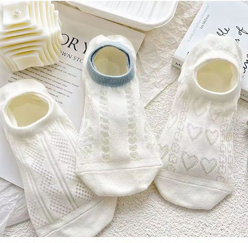 Calcetines de barco blancos bonitos invisibles sección delgada malla transpirable calcetines de verano calcetines femeninos ins calcetines japoneses para niñas_voghion.com