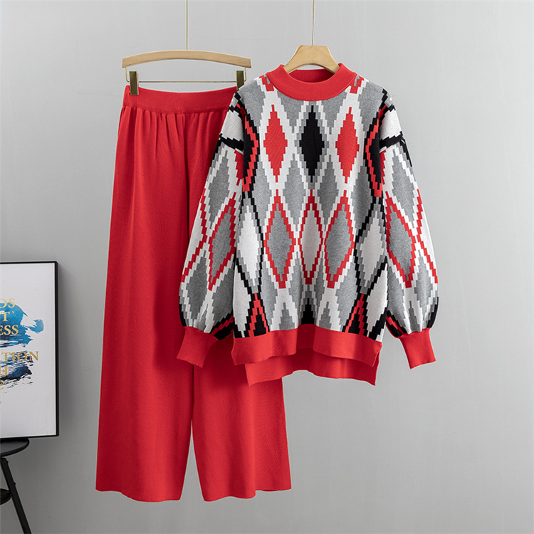 Set de două piese pentru femei, la modă de toamnă și iarnă, cu pantaloni largi, de mărime mare, cu picior larg_voghion.com