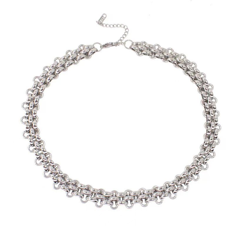 Set di gioielli con collana e bracciale in acciaio al titanio con fibbia OT in metallo esagerato e catena spessa e resistente allo sbiadimento_voghion.com