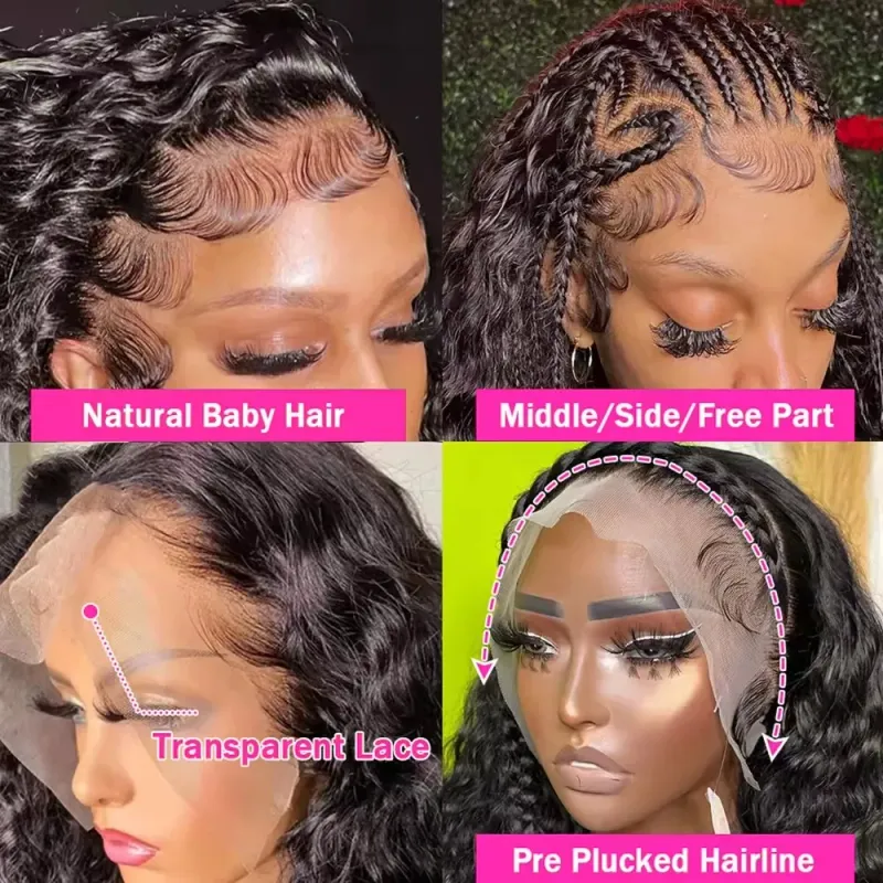 Wholesale Brazilian Human Hair Lace Front Wigs Cheap Transparent Water Wave Prepluck Wig_voghion.com