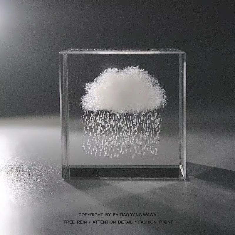 Bored Looking At Rainy Day Clouds And Raindrops Crystal Desktop Ornament Stress Relief Birthday Gift For Girlfriends_voghion.com