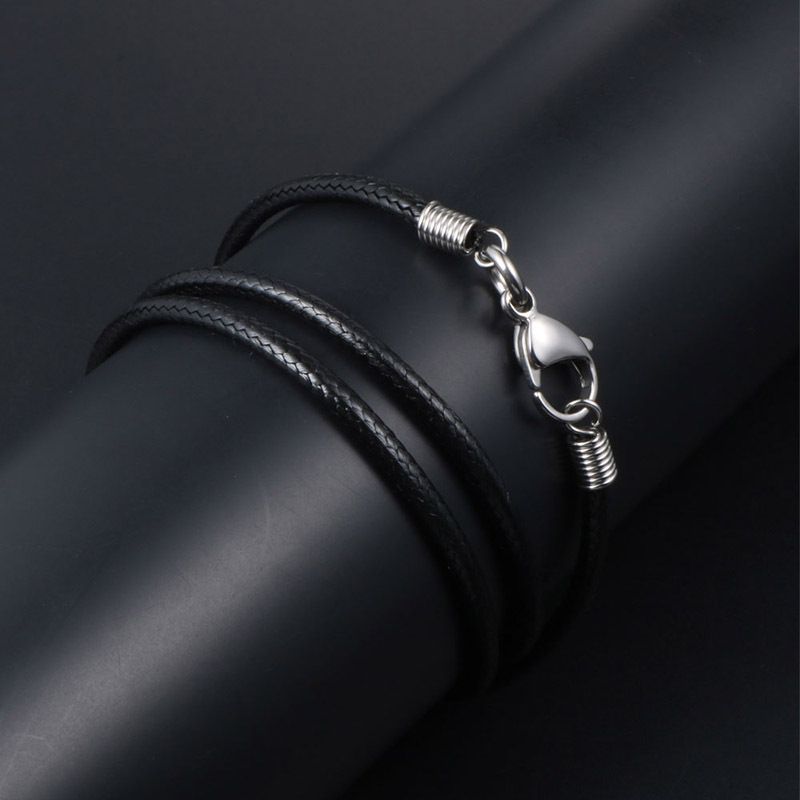 Titan-Teel-Schnalle, imple schwarz gewebte Leinen-Wachs-Seil-Halskette für Männer DIY personalisierte Montage koreanischen Stil_voghion.com