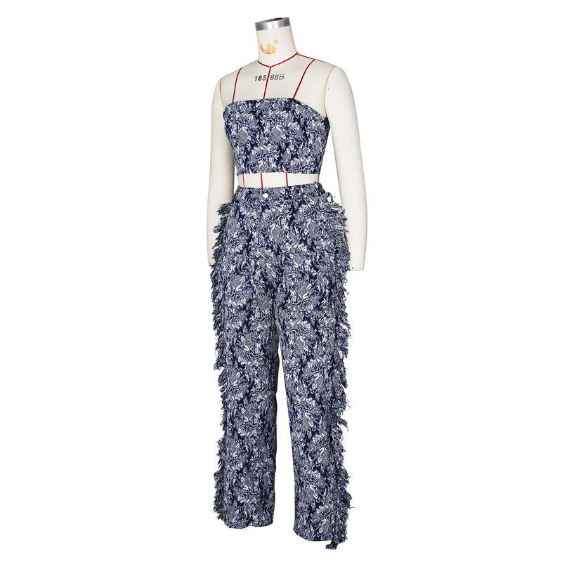 Sexy kanten tubetop met kwastjes, lange broek en jacquard-modeset voor dames_voghion.com