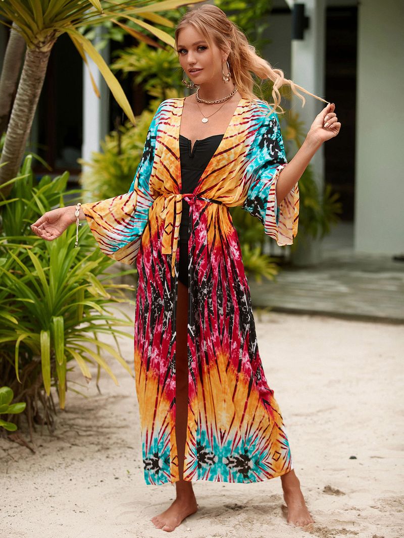 Women's Beach cover-up rayon positioning printed cardigan holiday sun protection shirt _voghion.com