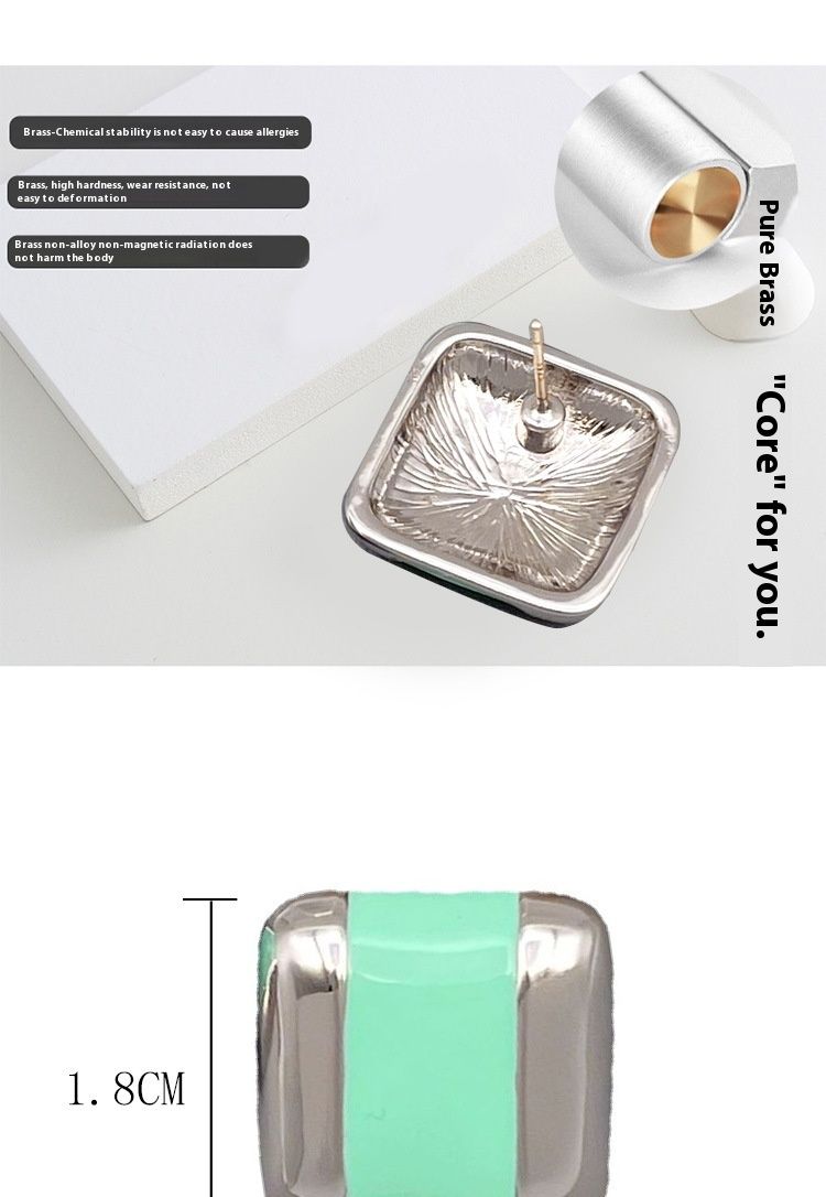 Nuovi orecchini vintage in smalto con motivo geometrico quadrato in argento, semplici e personalizzati accessori per le orecchie Qingdao_voghion.com