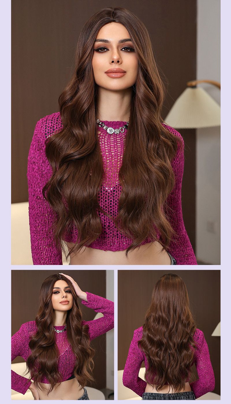 Parūka sieviešu garie, cirtainie mati ar lieliem viļņiem, dabīga ķīmiskā šķiedra, pilna galvas pārsegs_voghion.com