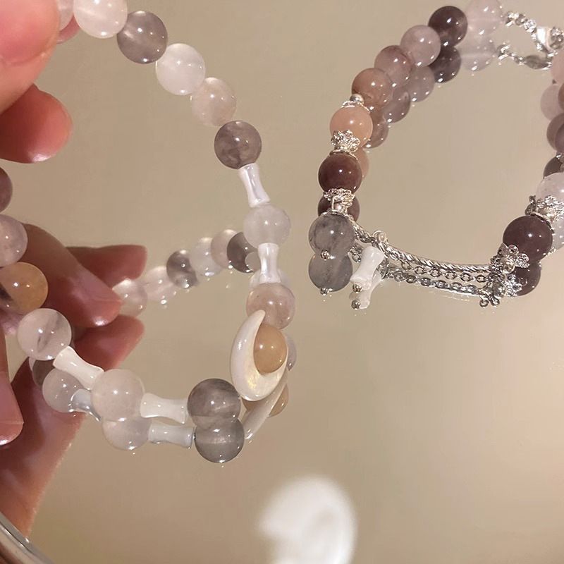 Stapelarmband aus Naturstein mit Mond für Frauen, Nischendesign, leichtes Luxus-Perlenarmband, Geschenk für Studentin_voghion.com