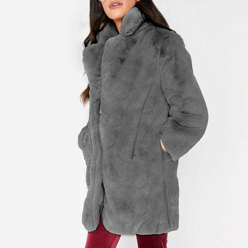 Modischer Kunstpelzmantel für Damen. Warmer Kaninchenplüschmantel_voghion.com