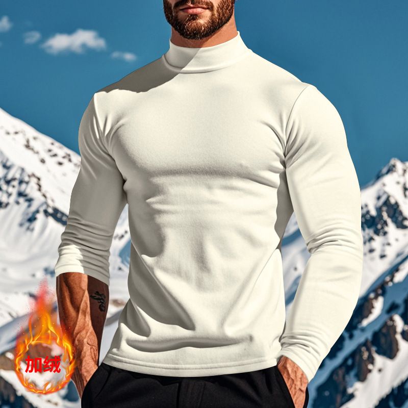 Autumn Winter Thermal Long Sleeve T-Shirt Skin-Friendly Soft Base Layer Half Turtleneck Men's Three-Piece Set_voghion.com