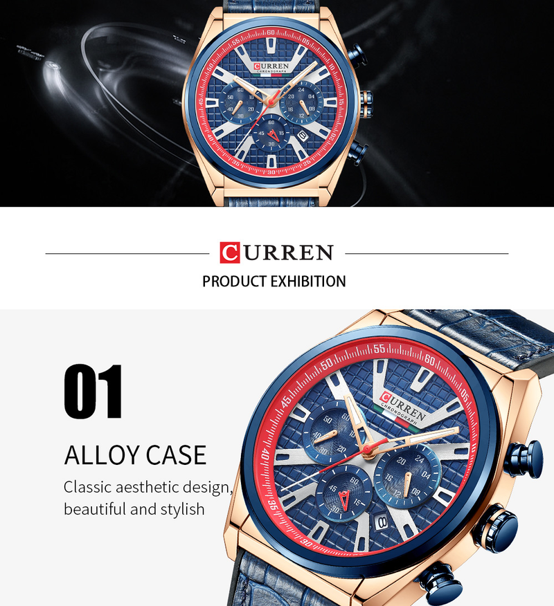 CURREN Wristwatches Quartz Wrist Watch for Men Casual Sports Chronograph Dials Clock with Luminous_voghion.com