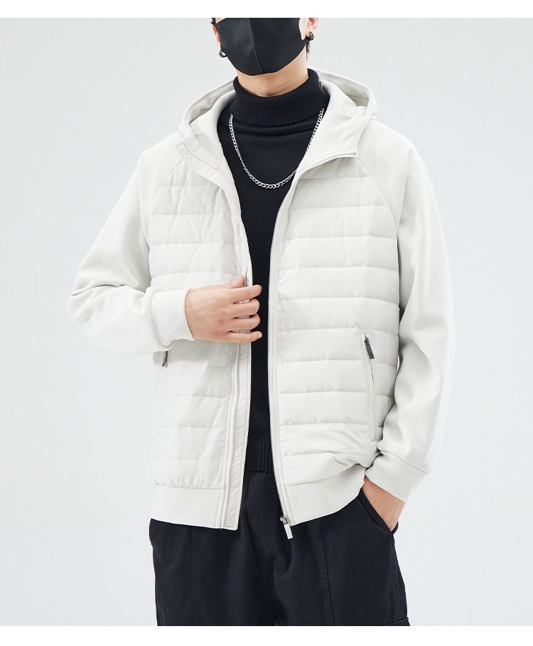 Leichte Steppjacke – Slim-Fit Kapuzenmantel für Herren (Schwarz/Grau/Weiß)_voghion.com