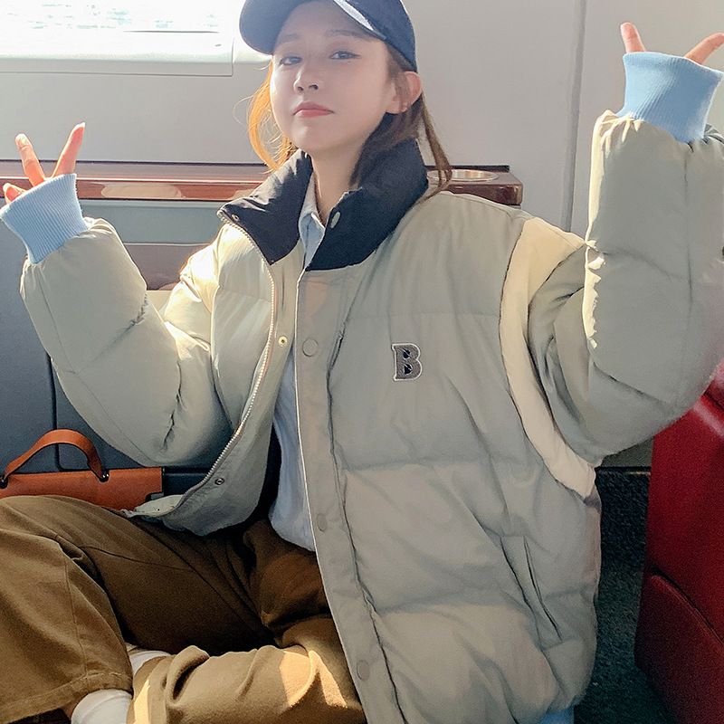 2024 new color blocking splicing down women's short bread small winter cotton thick coat Down jacket_voghion.com