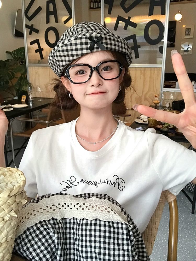 Süße Klappe Schleife Plaid Fisherman, Casual Damen Frühling und Sommer Dünne Modelle Vielseitig,_voghion.com