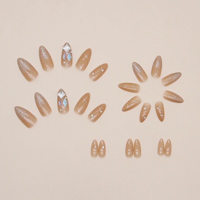 Fragments explosifs et scintillants Aurora Square Diamond portant des clips en forme d'amande Sweet Water Drops Faux ongles pour fille_voghion.com
