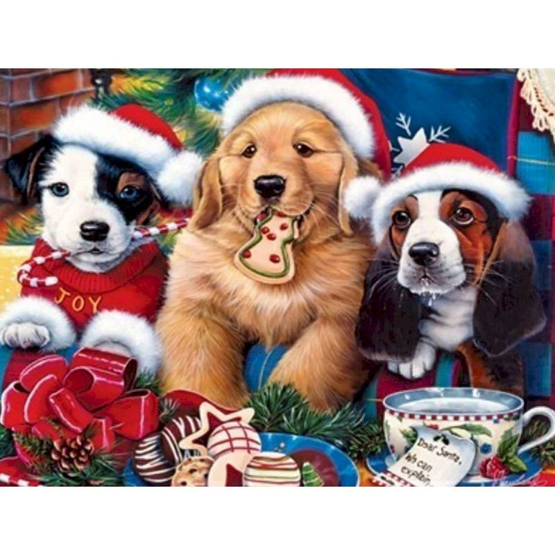 Fotopersonalizado 5d pintura de diamante taladro completo redondo Kits de Navidad mosaico de diamantes perros animales imágenes Diy bordado Decoración_voghion.com