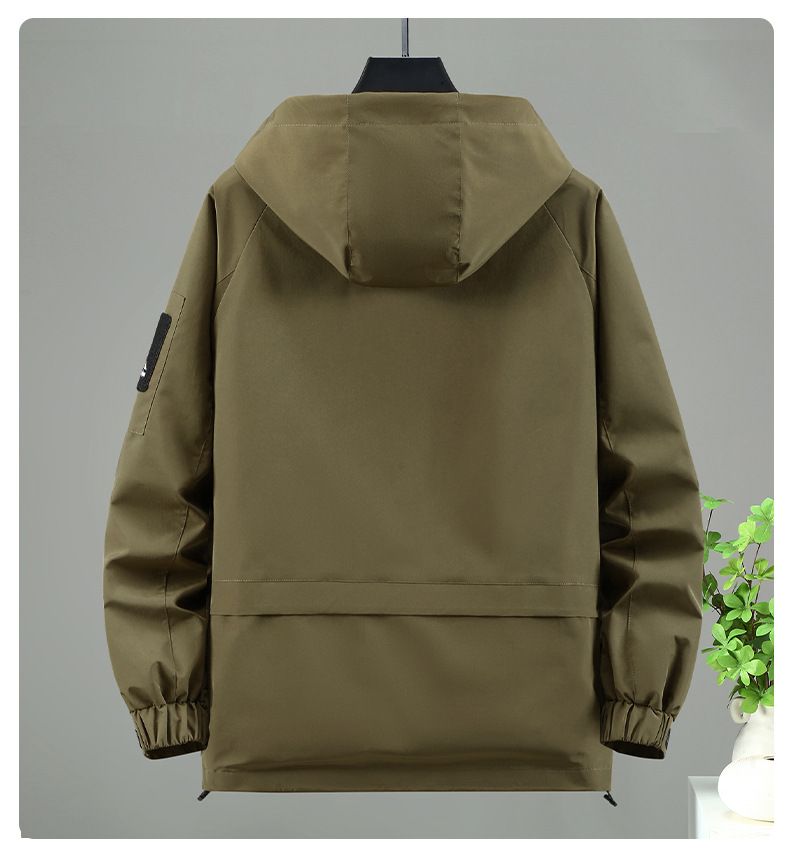 Übergroßer Utility-Trenchcoat für Herren – Lange Arbeitsjacke mit abnehmbarer Kapuze und Kontrastnähten (Schwarz/Grün, 4XL-11XL)_voghion.com