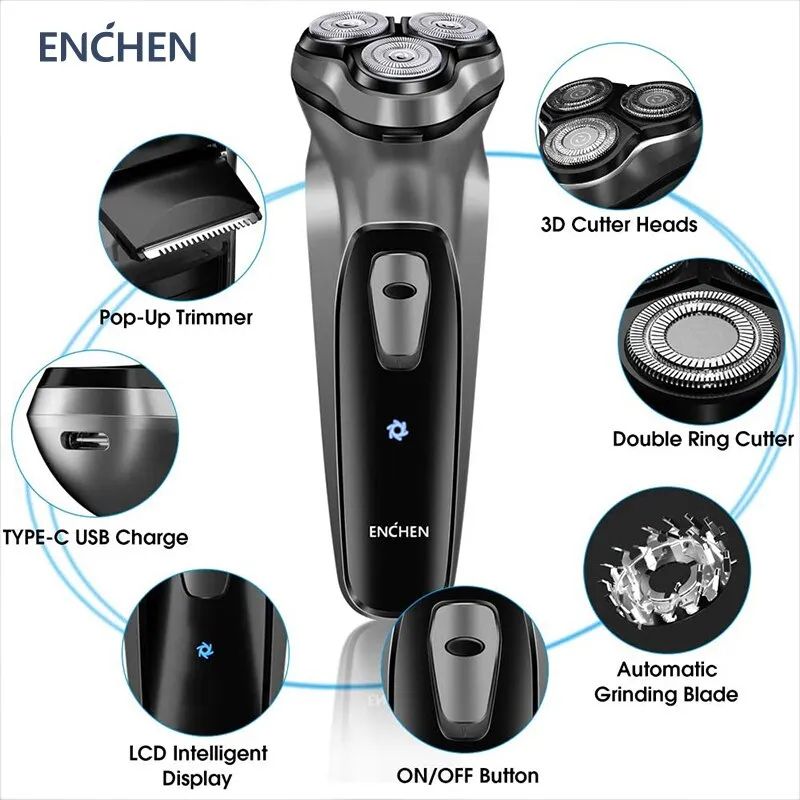 ENCHEN Blackstone Electrical Rotary Shaver for Men 3D Floating Blade Washable Type-C USB Rechargeable Shaving Beard hine_voghion.com