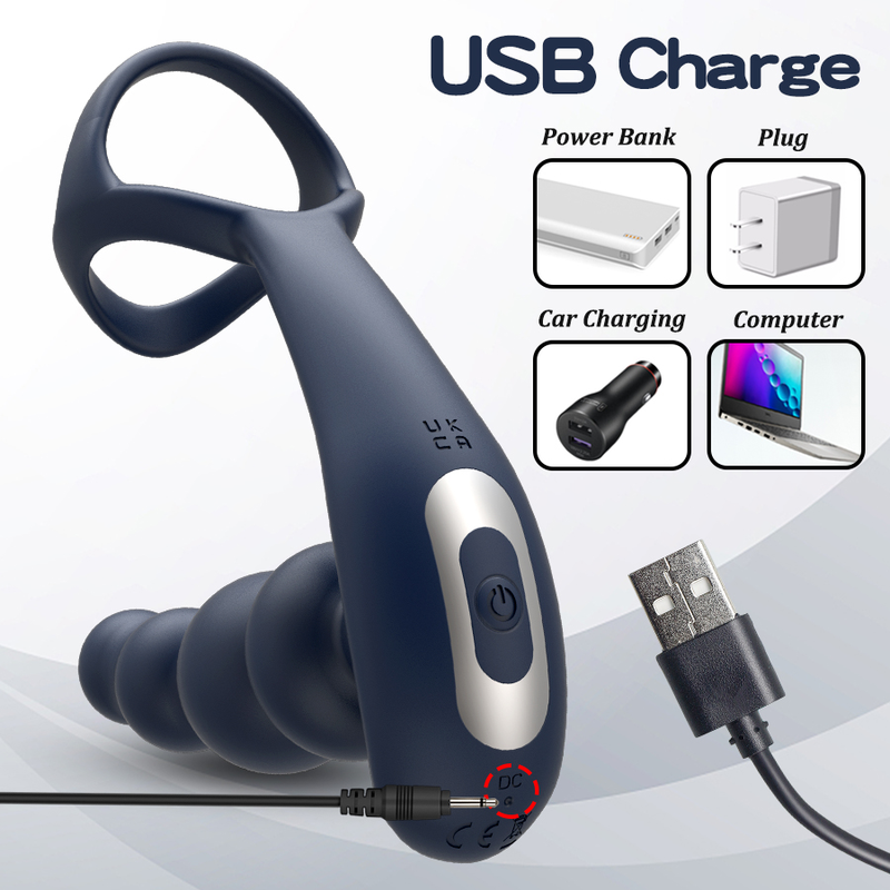 Vibratore in silicone anale e rotazione di 360° Massaggiatore prostatico Controllo wireless Ritardo Anello di bloccaggio dell'eiaculazione anale_voghion.com