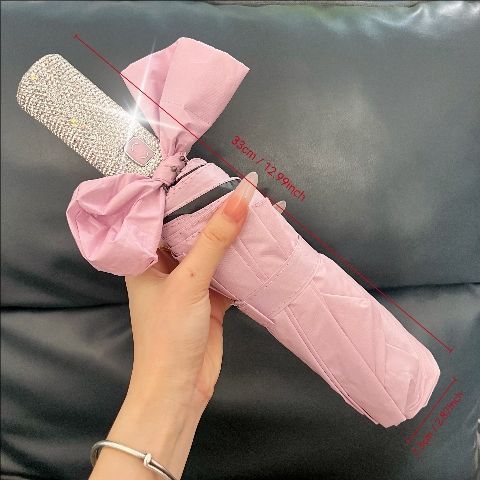 Luxury Diamond-Studded Automatic Umbrella – 24 Ribs Windproof UV Protection Sun & Rain Shield, Long Handle Folding Parasol For Women & Men_voghion.com