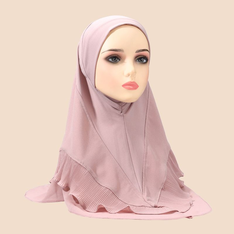 Women's Hijab solid color women's pullover headscarf crystal linen chiffon double layer ruffled scarf comfortable and breathable_voghion.com