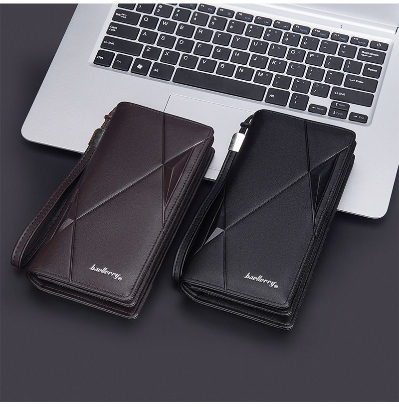 New men's long wallet baellerry cross-border multi-card slot zipper clutch business plain handbag men_voghion.com