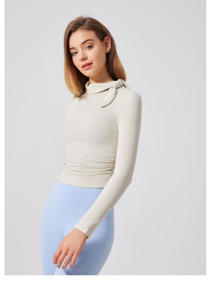 Maglia da yoga a collo alto a coste autunno-inverno, maglia sportiva aderente a maniche lunghe da donna, maglietta da corsa, allenamento e_voghion.com