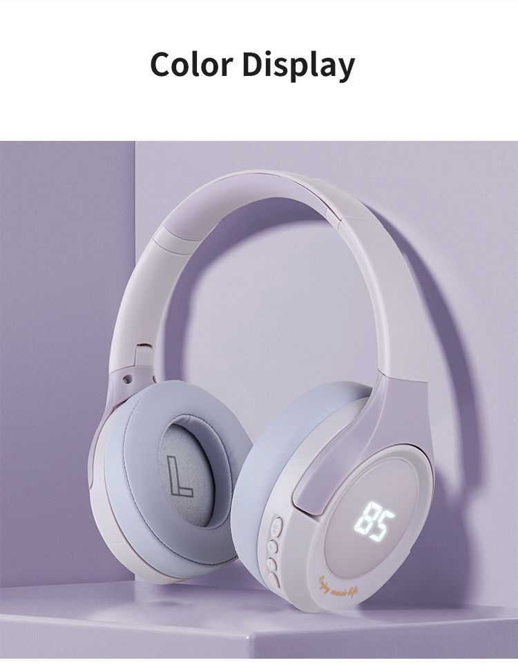 Słuchawki Bluetooth, bezprzewodowe, montowane na głowie, wyświetlacz głośności i poziomu naładowania baterii, składane gniazdo karty, bardzo długi czas czuwania,_voghion.com