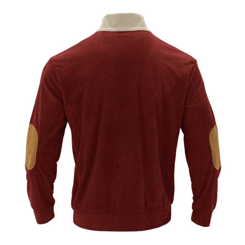 Felpa con risvolto color block casual da uomo, autunno e inverno 2025, taglie forti, in velluto a coste con collo alto_voghion.com