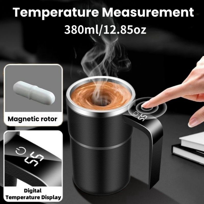 【IP67】Self-Stirring Coffee Mug | 380ml Smart Mixing Cup | Real-Time Temp Display | USB-C Rechargeable (Stainless Steel_voghion.com