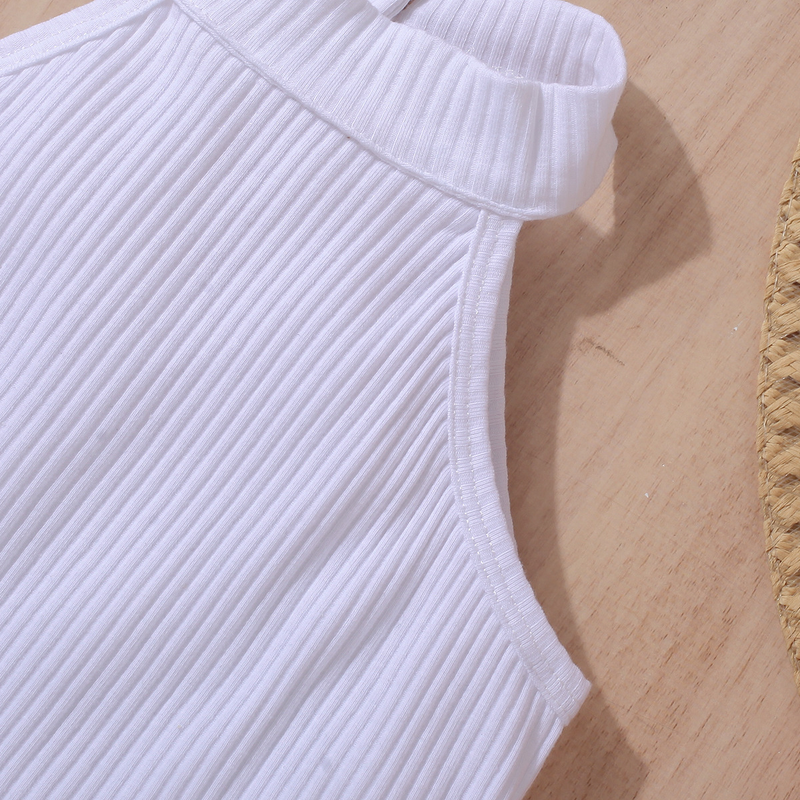 Roupas de bebê vestido infantil meninas cor sólida colete sem mangas top jeans bolsa aberta saia plissada terno_voghion.com