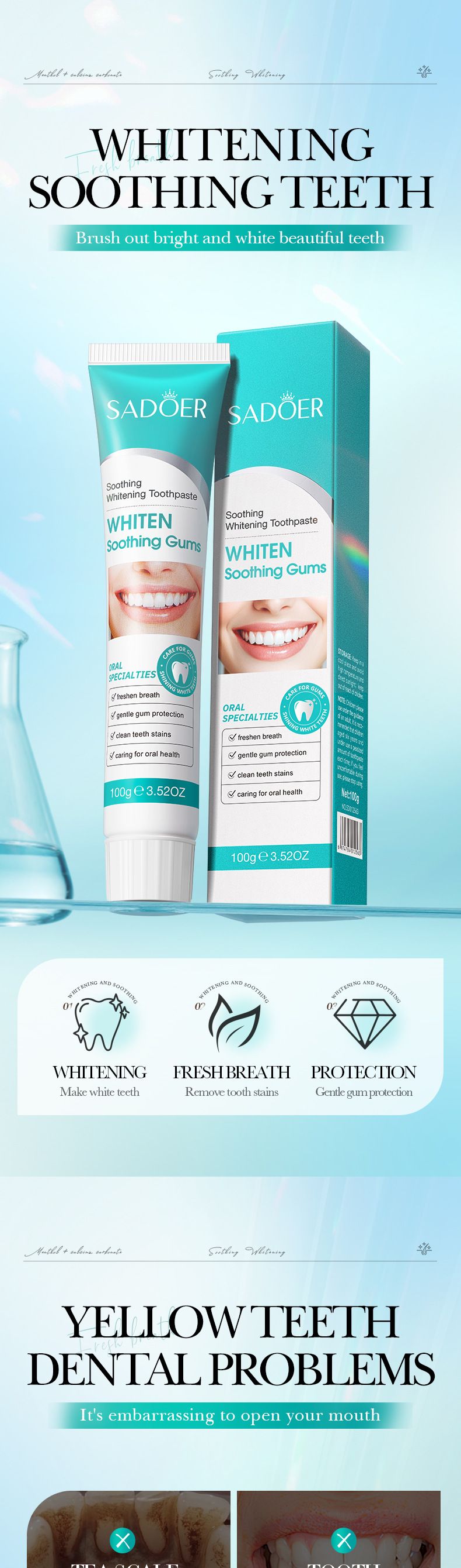 Toothpaste SADOER Soothing Whitening Toothpaste 100g Deep Cleansing Fixing Teeth_voghion.com
