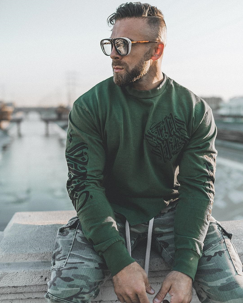 Muscle Fitness Brother New Men's Spring and Autumn Sports Leisure Irregular Hem Cotton Loose Long Sleeve T-shirt_voghion.com