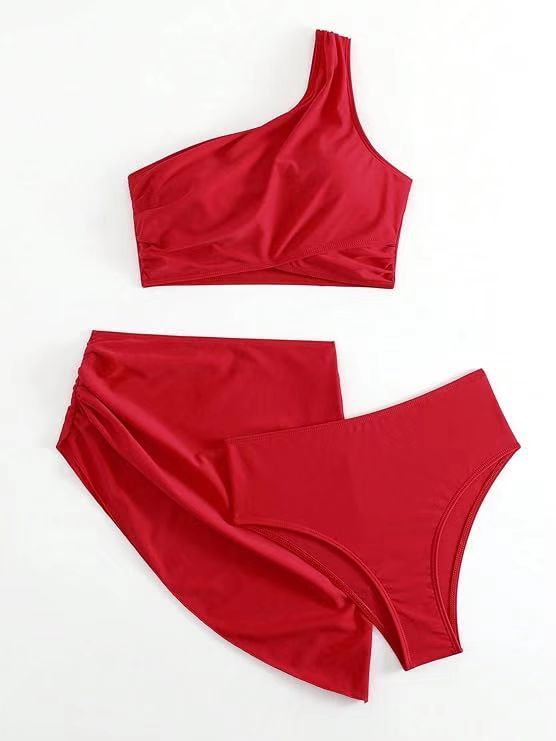 Damenbekleidung Badeanzug Split Bikini Einfarbig Einschultriger Badeanzug Weibliches Stückset_voghion.com