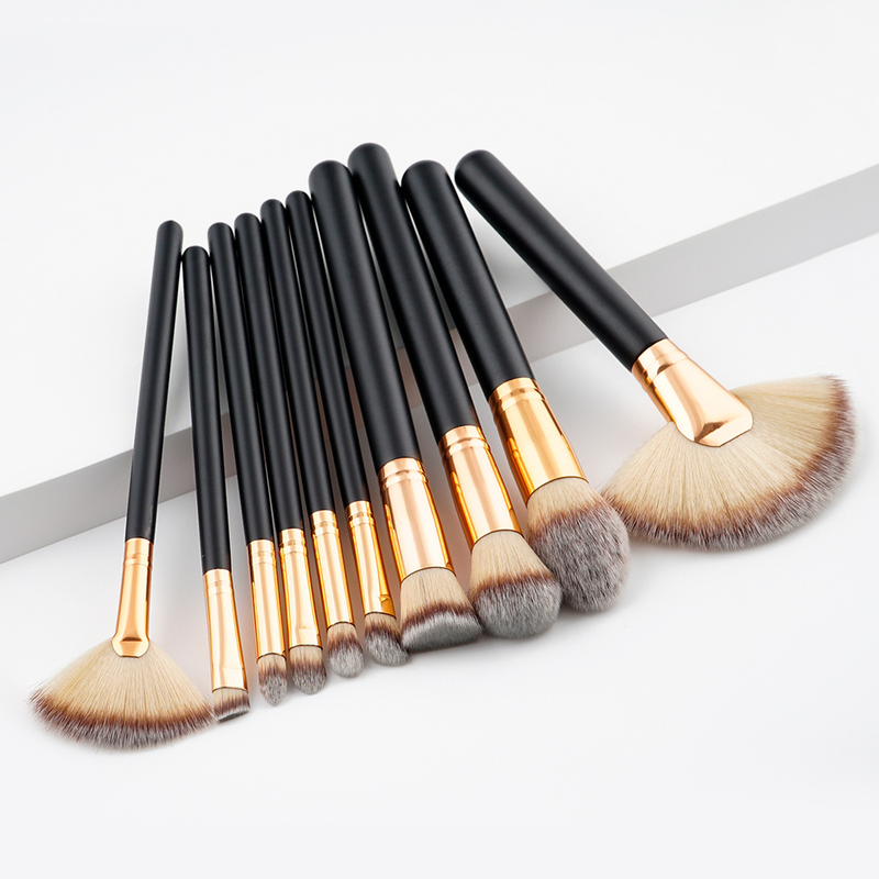 Conjunto de 10 pincéis de maquiagem para cabelo preto de quatro cores_voghion.com