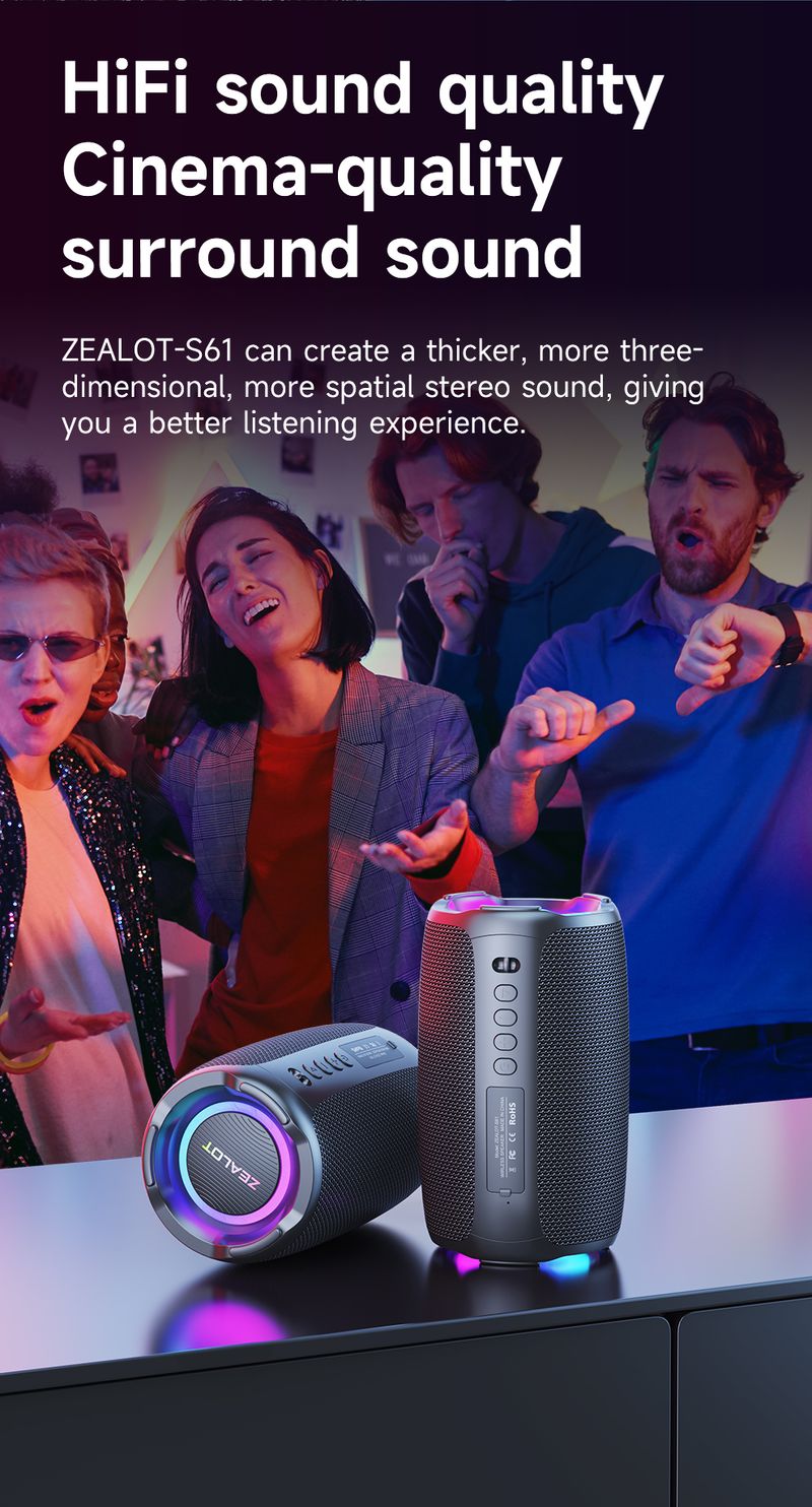ZEALOT S61 Bluetooth Speaker Wireless Subwoofer TWS Heavy Bass Stereo Portable Support Micro SD Card AUX USB Flash Disk_voghion.com