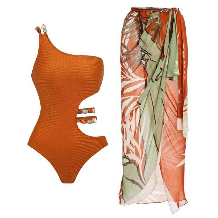 Maillot de bain une pièce perlé pour femme - Tissu texturé élégant_voghion.com