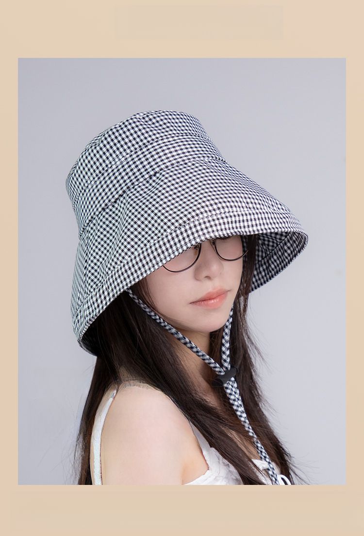 2025 New Fashion Houndstooth Fisherman Hat, Women's, Summer Wide-brimmed Protective Sun Hat, Small Fragrance Style_voghion.com