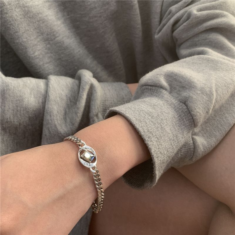 Bracciale in argento thailandese puro con zirconi per donna, bracciale unico con motivo geometrico irregolare cavo, moda di nicchia_voghion.com