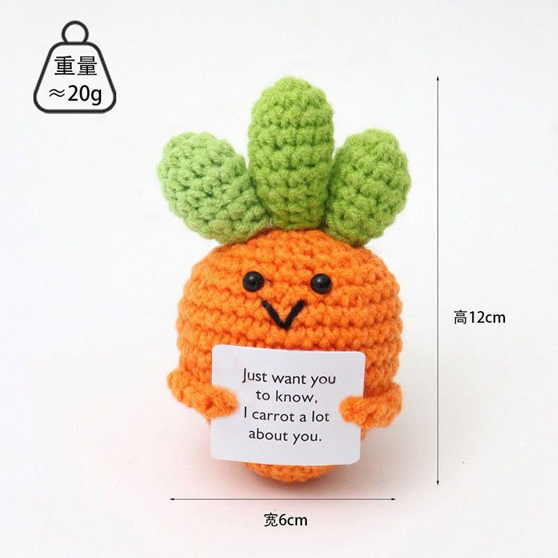 Muñeca tejida a mano con hilo, papa positiva, pepino, energía positiva, girasol en maceta, lista para la venta._voghion.com