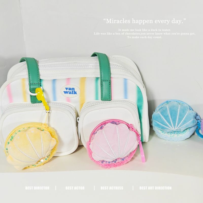 Nova bolsa de moedas de concha de desenho animado criativa, lantejoulas, moderna, armazenamento, pequena bolsa, máquina de garra, boneca, presente, mochila, pingente_voghion.com