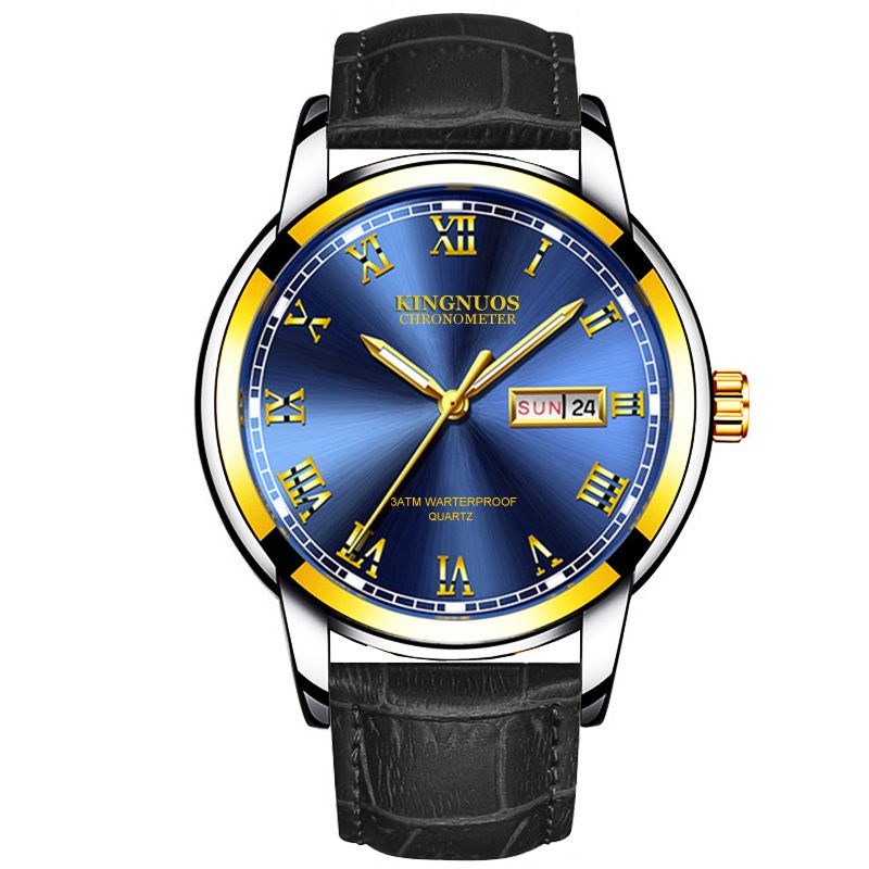 Jinuoshi Dual Calendar Steel Band Round Quartz Business Non-Mechanical Watch_voghion.com