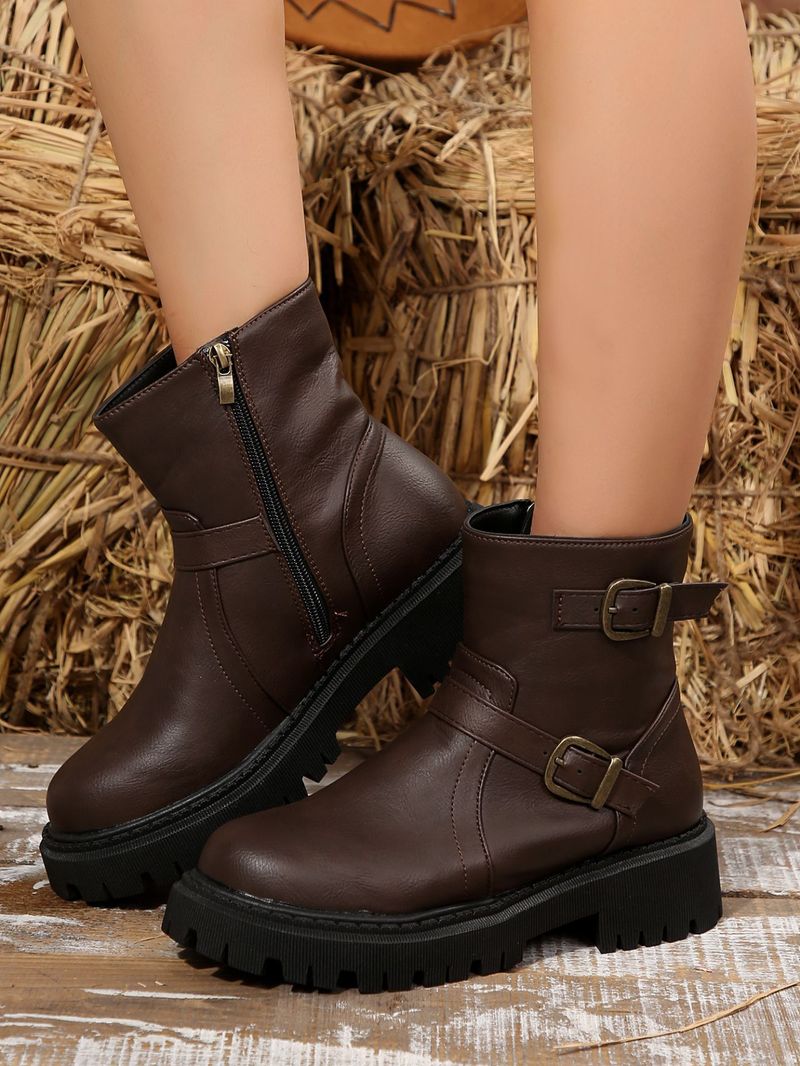 2024 autumn and winter new European and American Martin boots retro thick heel fashion Martin boots thick bottom western short boots round head_voghion.com