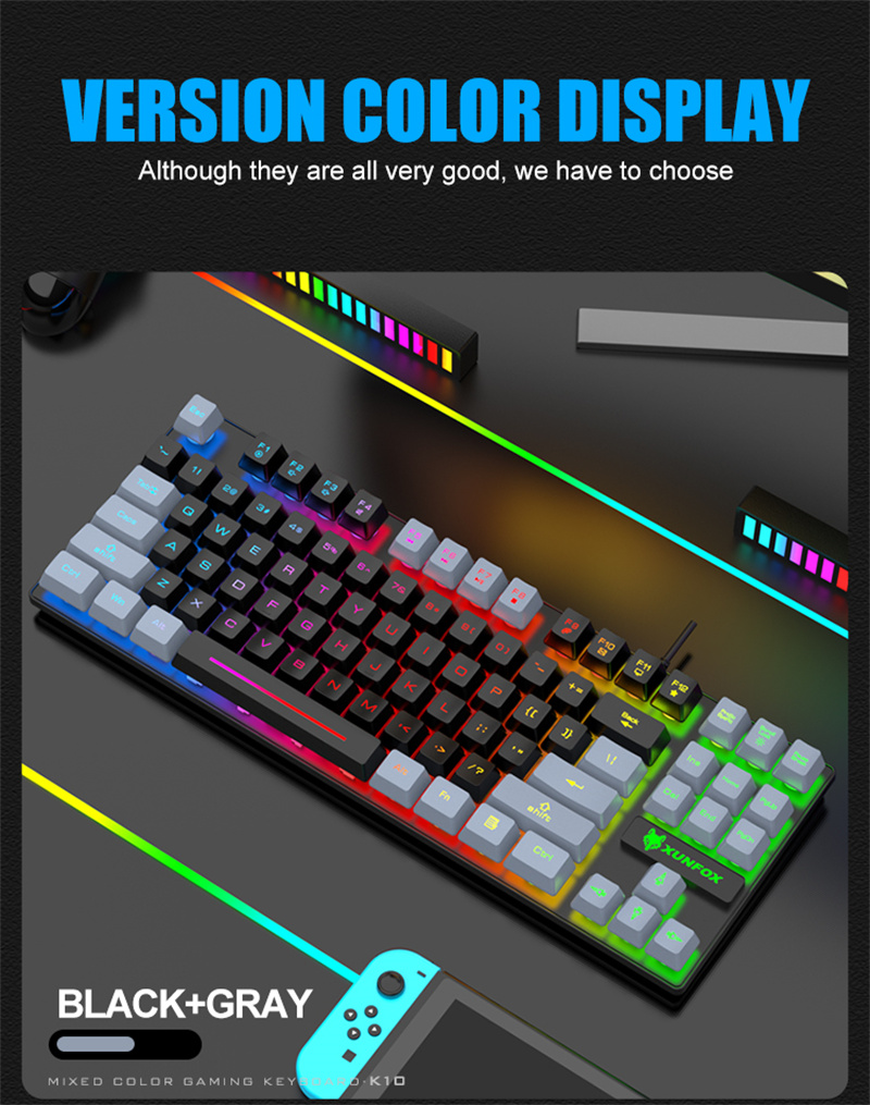 Rainbow K Retroilluminazione cablata Pellicola bicolore Tasto tastiera Interfaccia USB Tocco meccanico Gioco Tasto ufficio tastiera ey_voghion.com